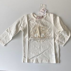 NWT BONPOINT Girls Logo Cherry Long Sleeve Tee Shirt - Size 12M